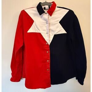 Vintage Roughrider Texas Flag Western Shirt Women’s M – 100% Cotton, Made in USA